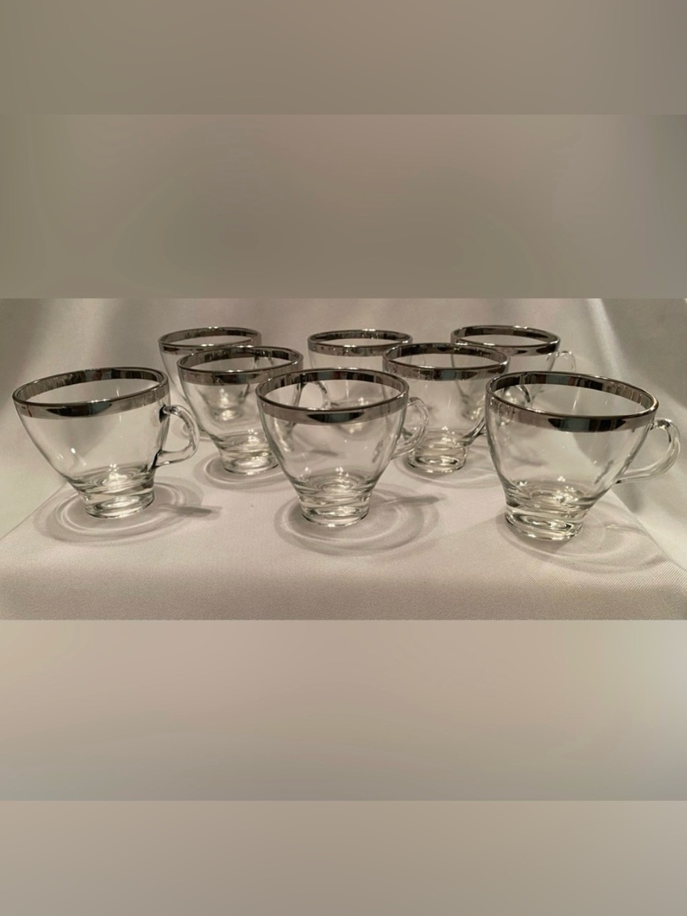MCM Set (4) Dorothy Thorpe ? Silver Band 3” Demitasse Cups Espresso Cups RARE